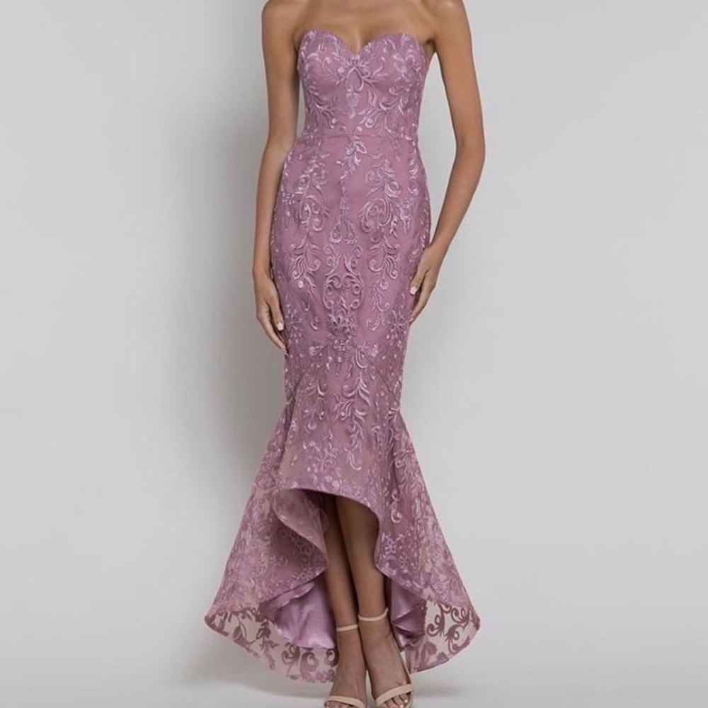 Bariano Mauve Lace High Low Mermaid Midi Dress